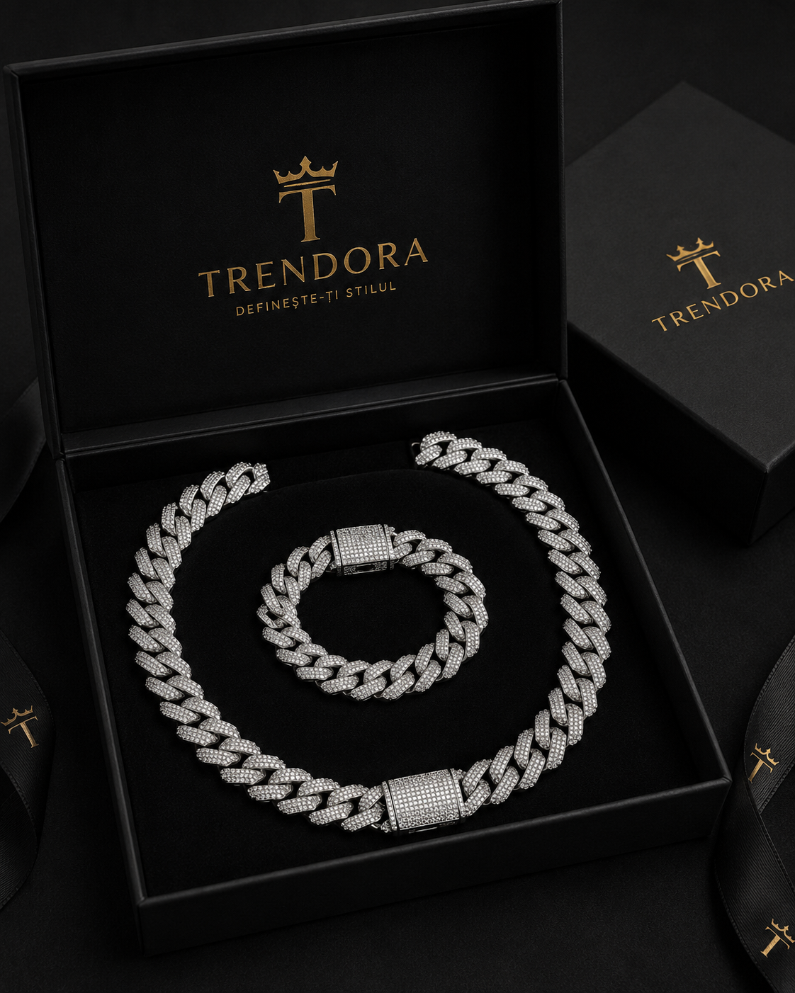 Set Cuban Iced Out Premium – Lănțișor & Brățară Luxury Edition | Trendora