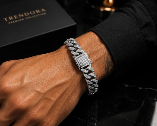 Brățară Cuban Iced Out Premium Argintie – Luxury Edition | Trendora
