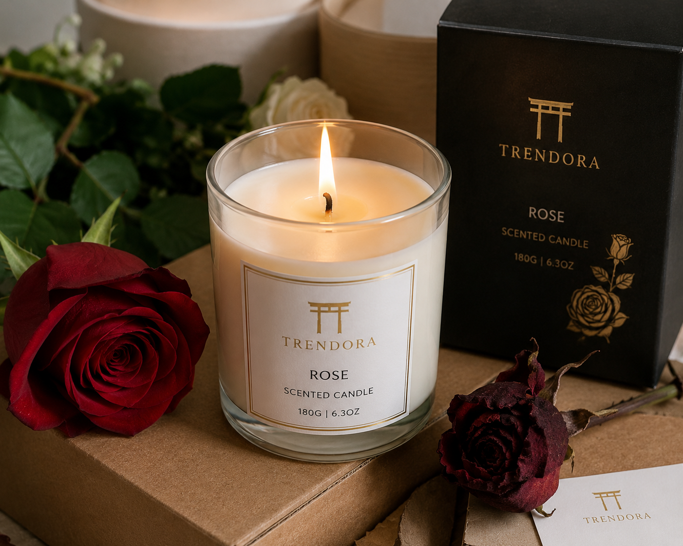 Trendora Rose Velvet – Lumânare Parfumată Premium din Ceară de Soia (180 g)