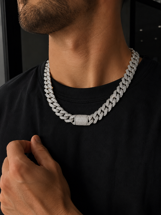 Lanț Cuban Iced Out Premium Argintiu – Luxury Edition | Trendora