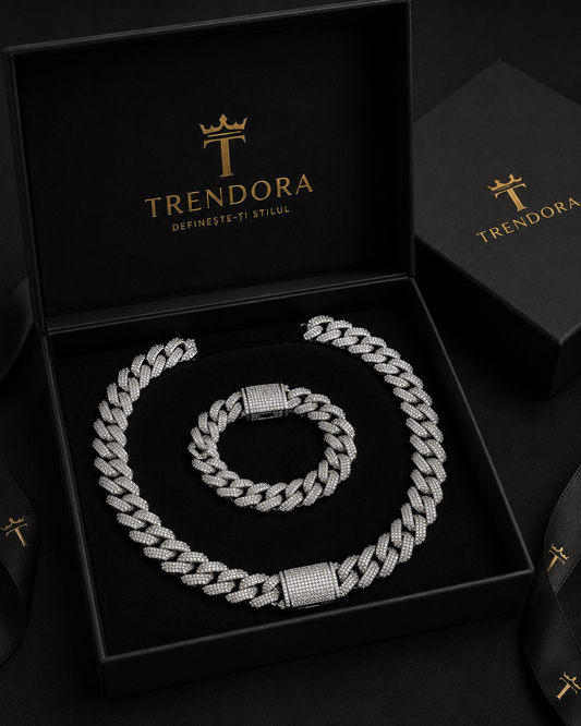 Set Cuban Iced Out Premium – Lănțișor & Brățară Luxury Edition | Trendora