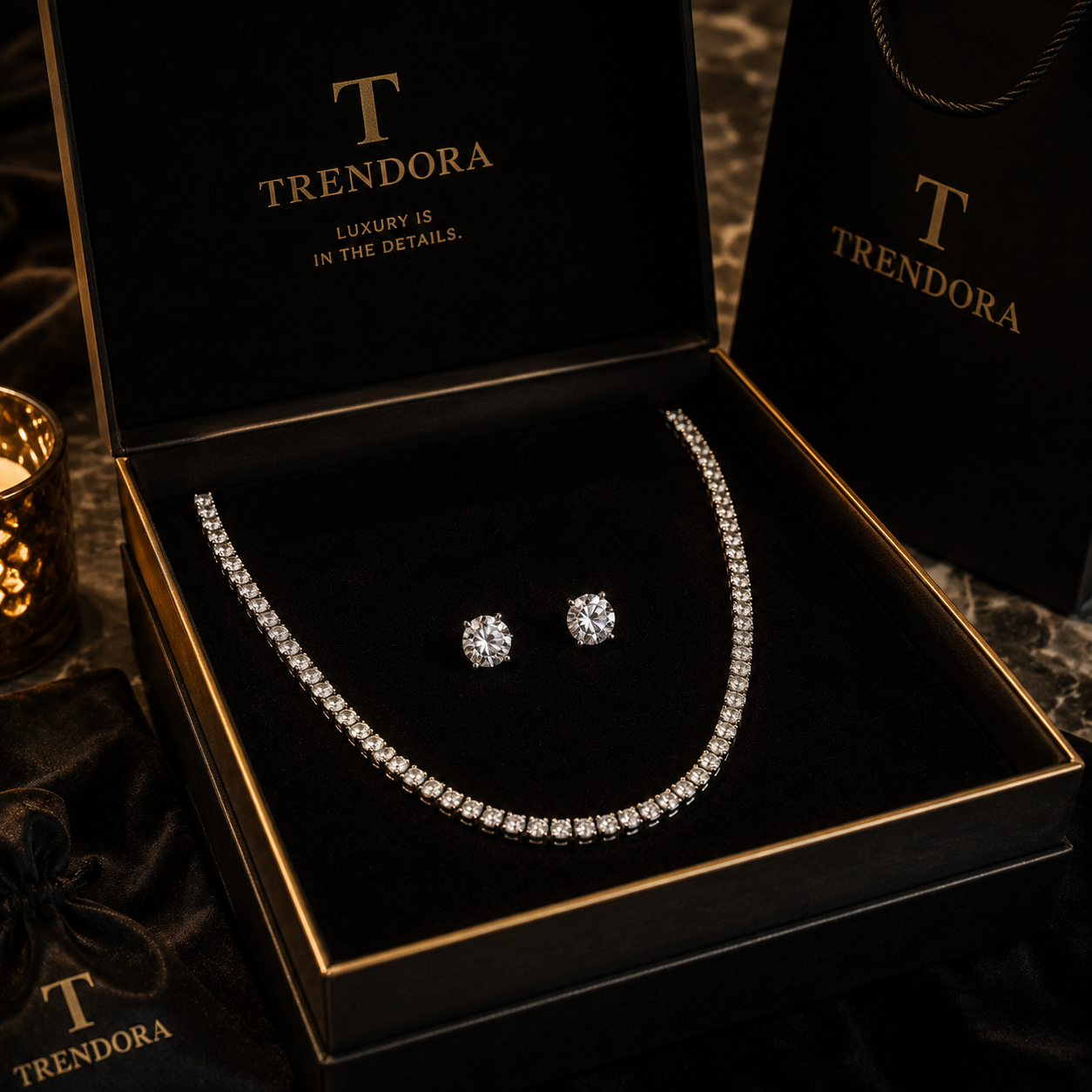 Trendora Crystal Elegance Set – Lănțișor Tennis & Cercei Solitaire