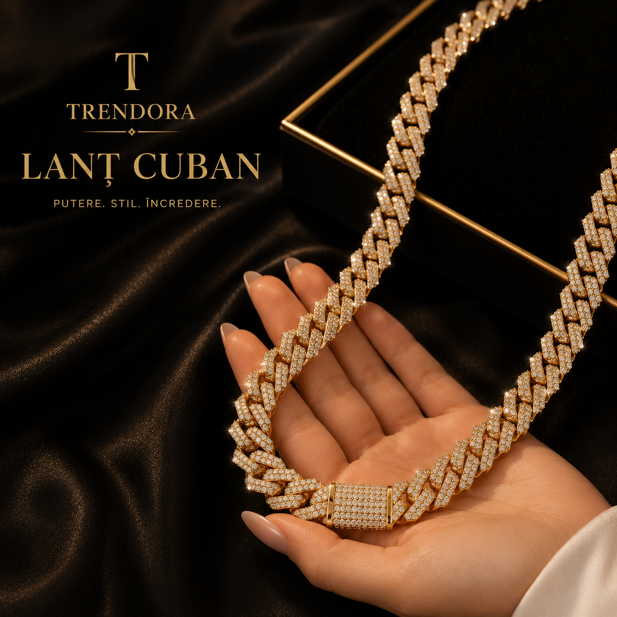 Lanț Cuban Iced Out Premium Argintiu – Luxury Edition | Trendora