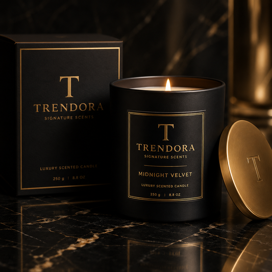 Lumânare Parfumată Premium TRENDORA – Midnight Velvet | Signature Scents