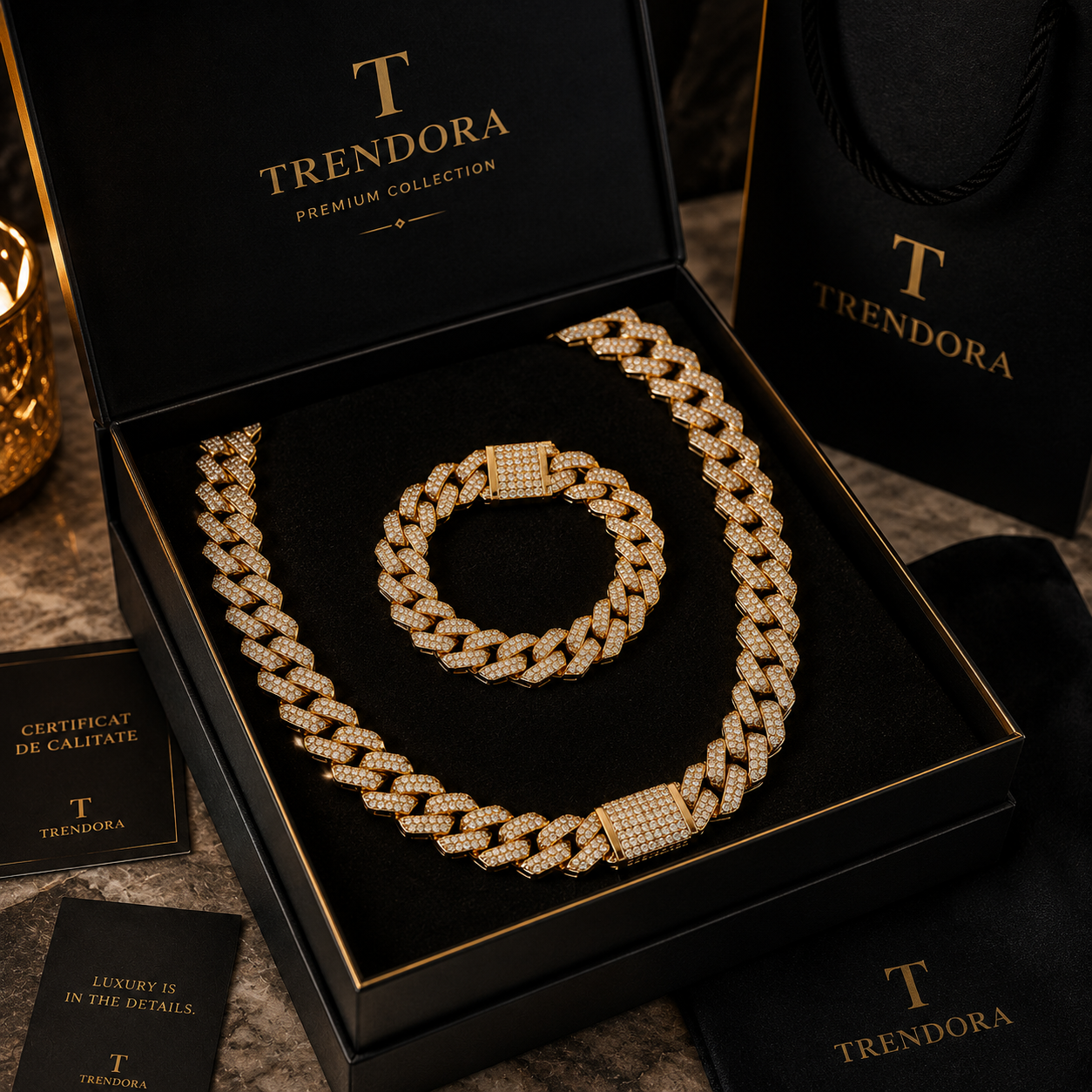 Set Cuban Iced Out Premium – Lănțișor & Brățară Luxury Edition | Trendora